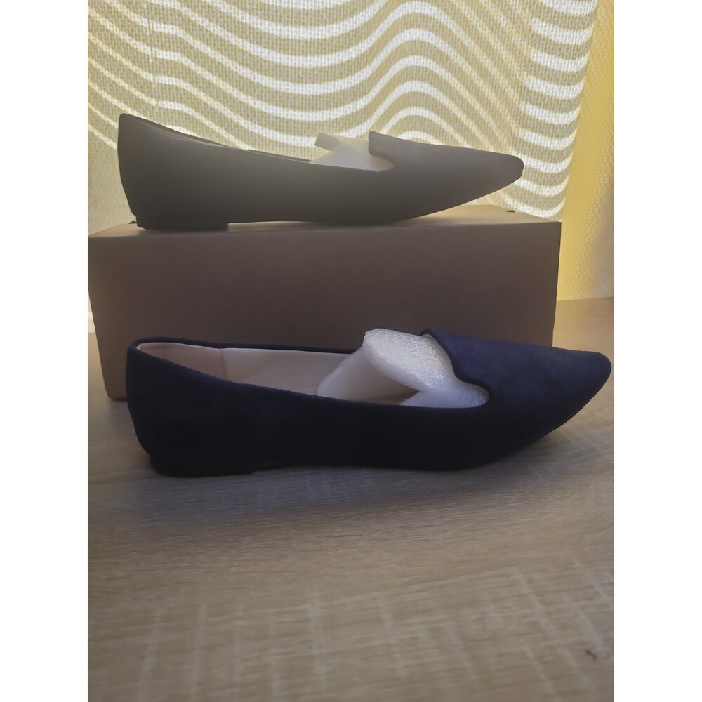 MUSSHOE Navy Blue Pointed Toe Womens Slip- On- Memory Foam Insoles Comfort Flats - Picture 8 of 11
